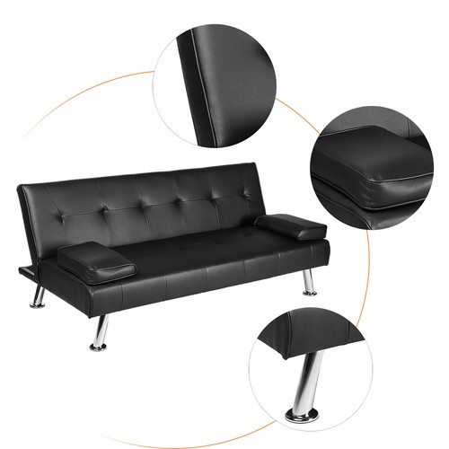 Sofa bed faux leather black - bed,