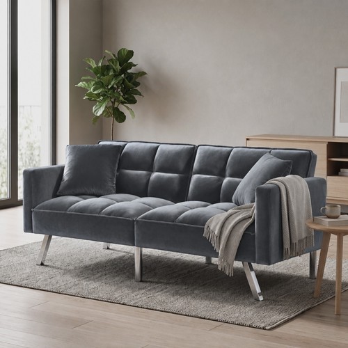 Seater grey velvet sofa - velvet,