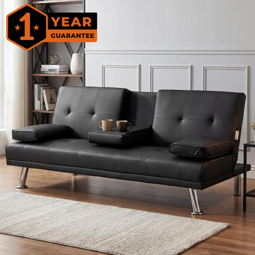Black faux leather sofa - black,